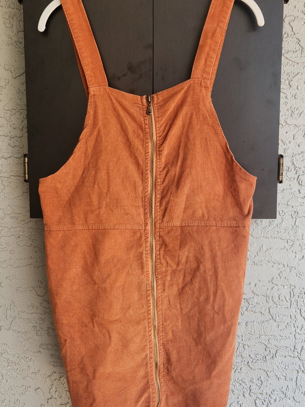 Women's Don't Ask Why Burnt Orange Corduroy Pinafore Dress Center Zip OS Y2K